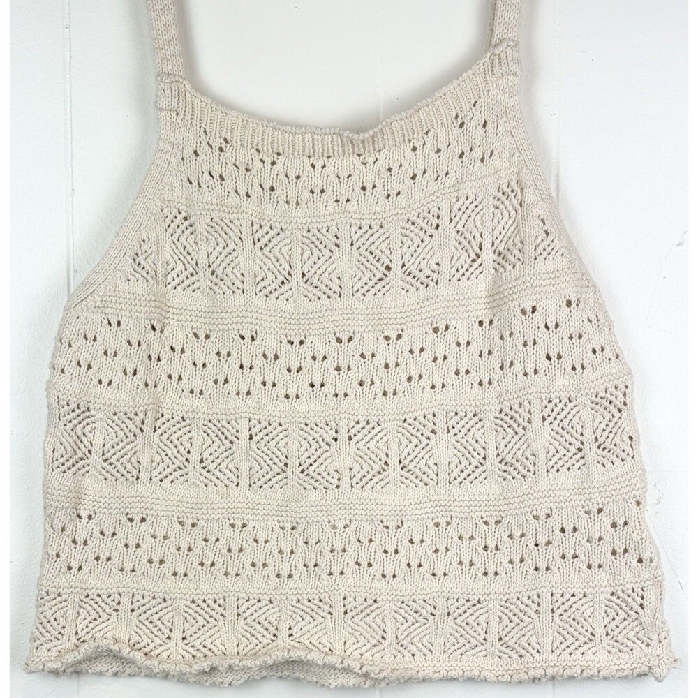 Saltwater Luxe Open Knit Cream Boho Cottagecore California Girl Tank Top Medium